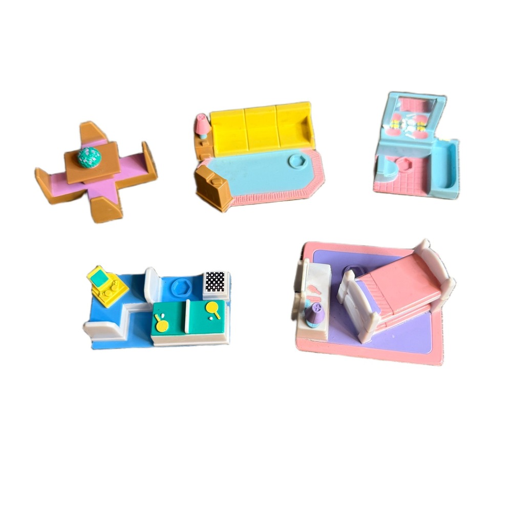 Vintage Galoob My Pretty Dollhouse Miniature Furniture Set‎ Pink Blue Yellow 5pc